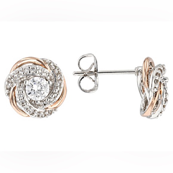 Bella Luce White Cubic Zirconia Rhodium 18k Rose Gold Over Bronze Stud Earrings
